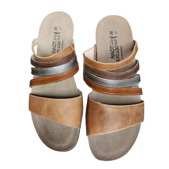 Women's NAOT Peyton Brown & Silver Leather Sandals Size 7 New W/out Tags - Picture 2 of 5